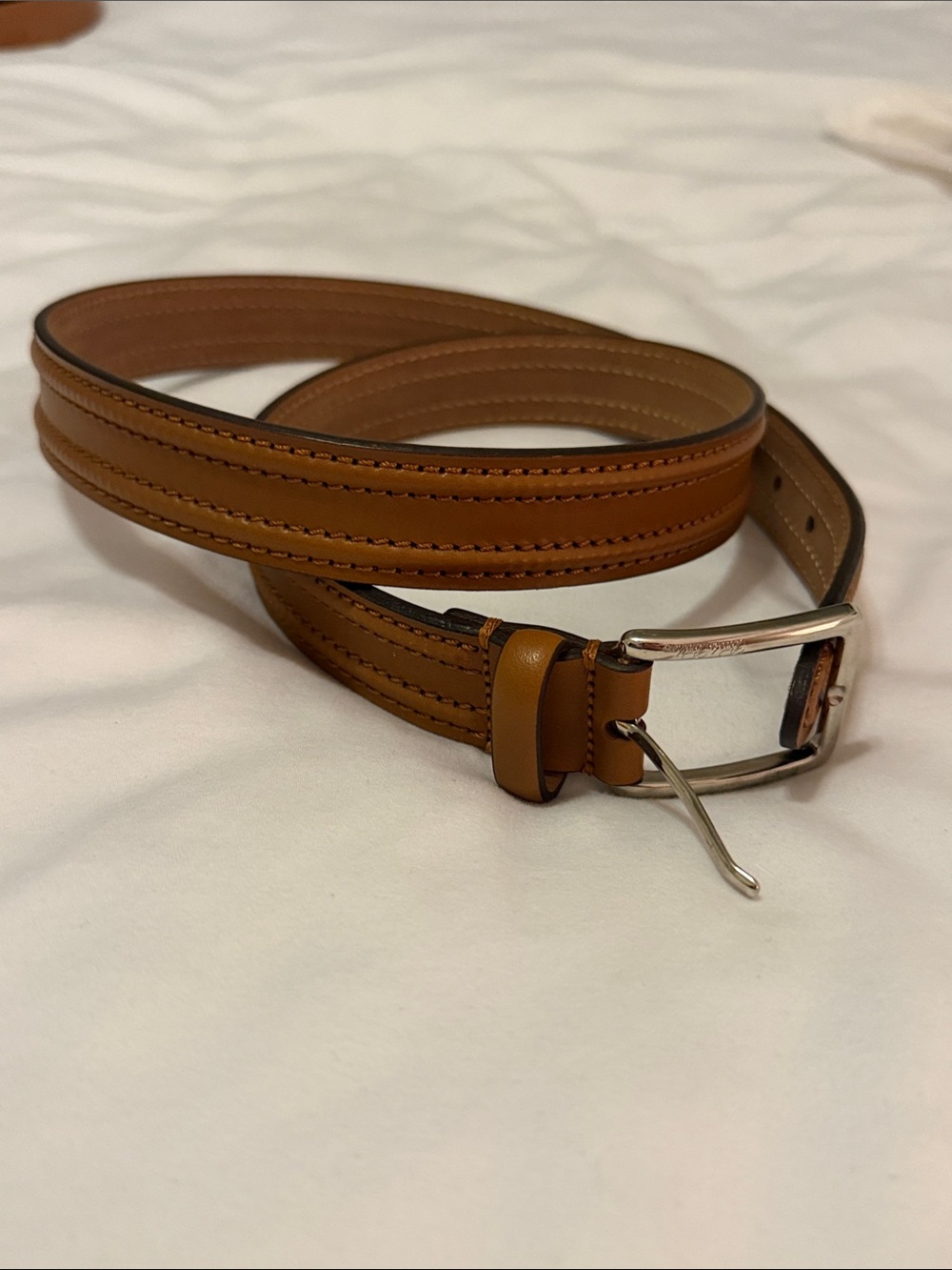 Brooks Brothers Cognac Leather Men’s Belt with Silver Buckle